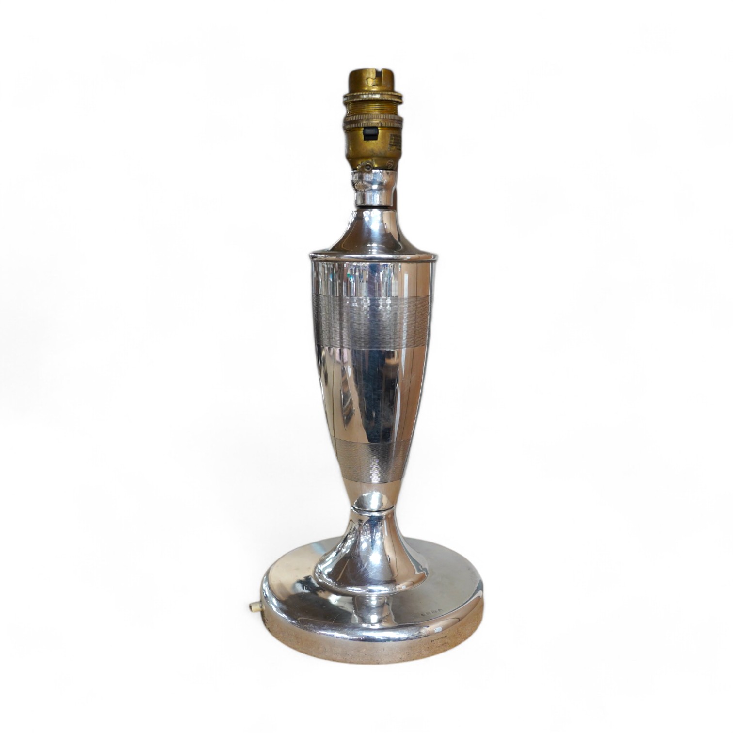 A George V silver lamp base, Birmingham, 1930, height 29.8cm. Condition - poor to fair